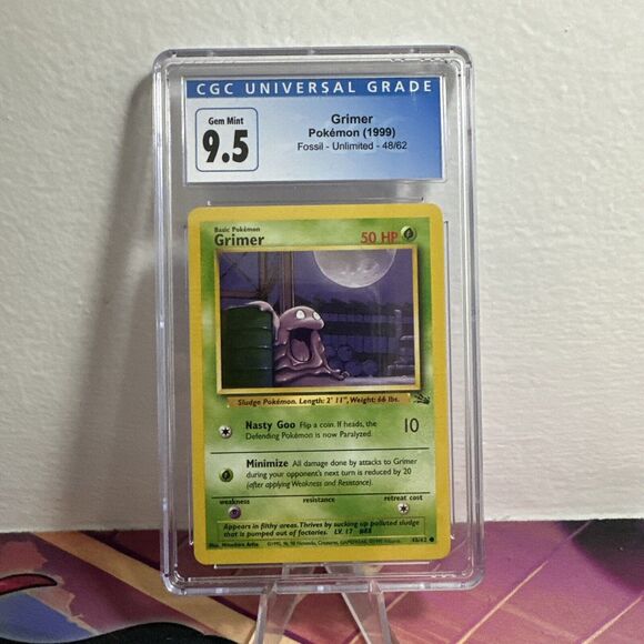 Pokemon 1999 Grimer Fossil Unlimited Common 48/62 - CGC 9.5 Blue Label - Picture 1 of 2